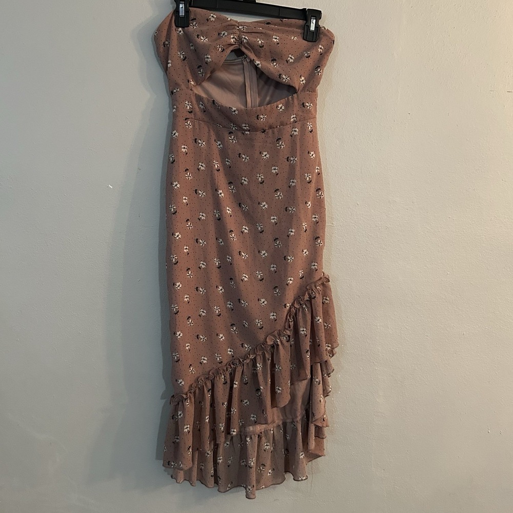Superdown Strapless Cutout‎ High-Low Dress Womens Small Pink Floral Ruffle